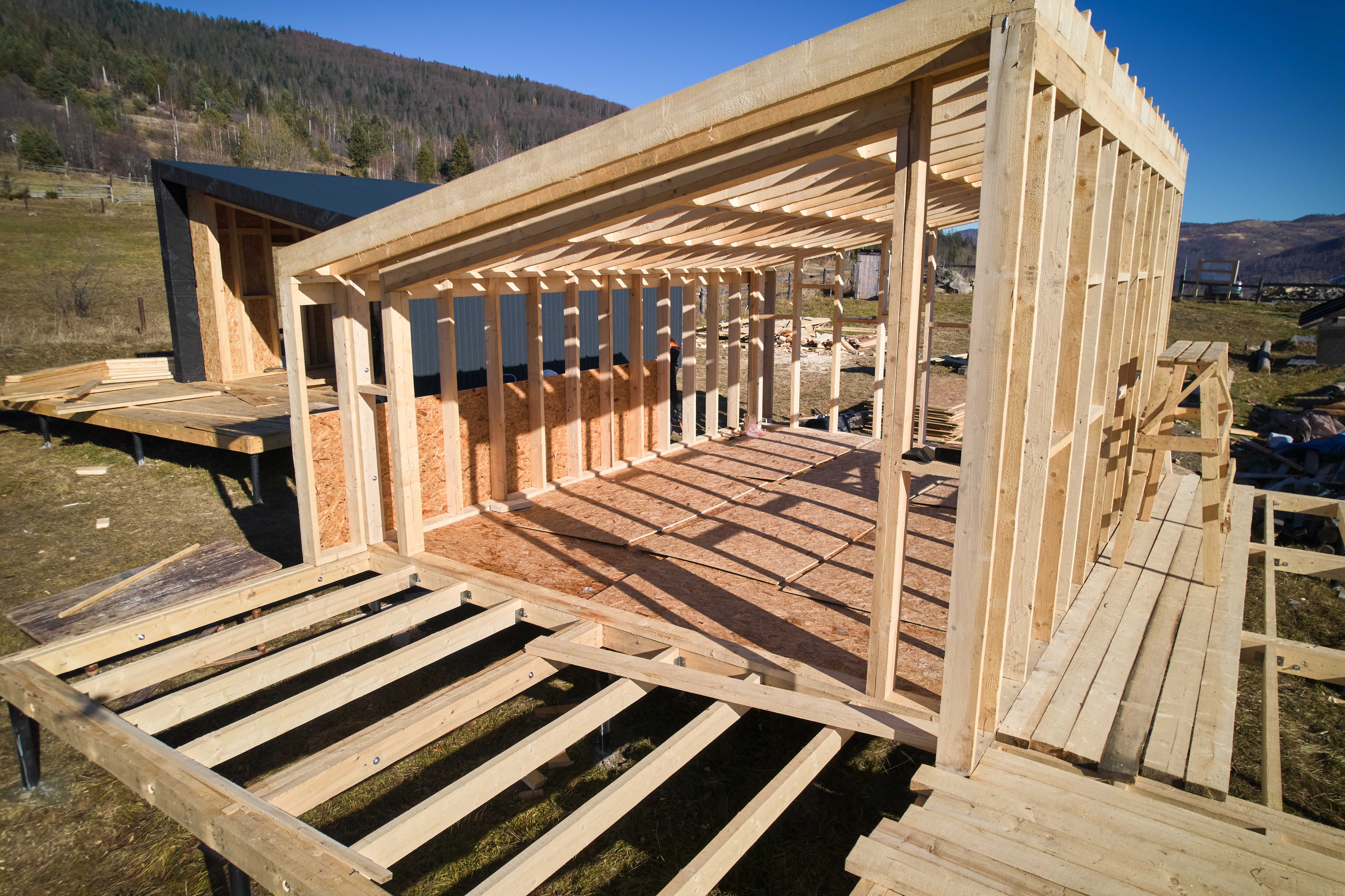Dachstuhl aus Massivholz, von innen